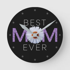 Beste mama ooit met Daisy Afbeelding print (Paarse Ronde Klok