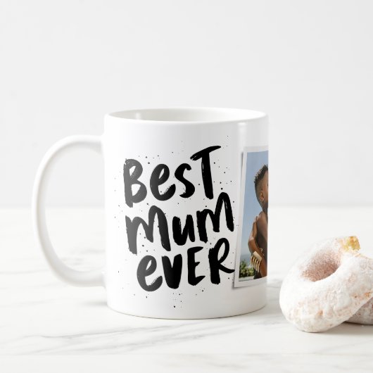 Beste mama ooit modern zwart foto Moederdag Koffiemok (Met donut)