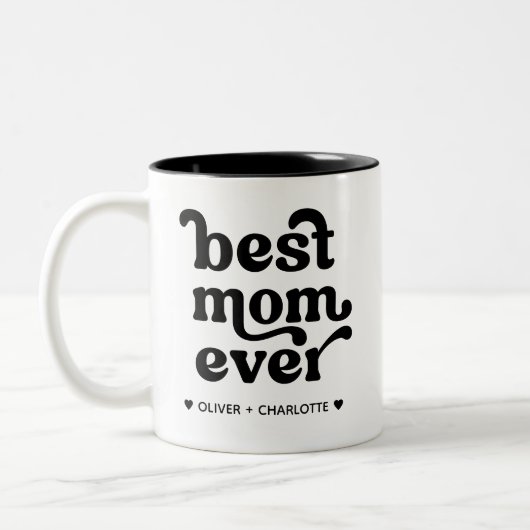 Beste mama ooit Moderne mammie Kinder Names Moeder Tweekleurige Koffiemok (Links)