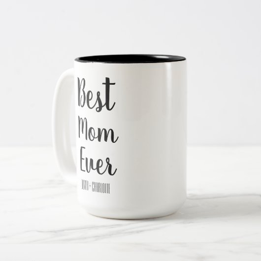 Beste mama ooit Moderne mammie Kinder Names Moeder Tweekleurige Koffiemok (Voorkant links)