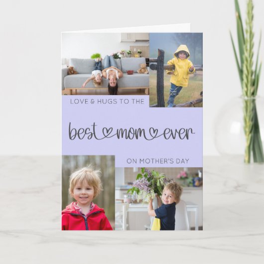 Beste mama ooit Moederdag 4 Foto collage Lila Feestdagen Kaart (Voorkant)