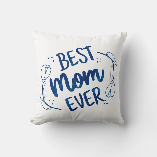 Beste mama ooit Moederdag Blue Floral Gift Idee Kussen (Voorkant)