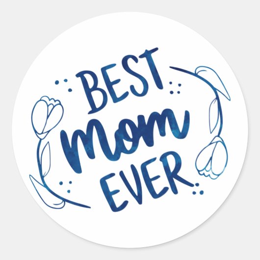 Beste mama ooit Moederdag Blue Floral Gift Idee Ronde Sticker (Voorkant)