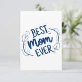 Beste mama ooit Moederdag Blue Floral Gift Idee RSVP Kaartje (Staand voorkant)