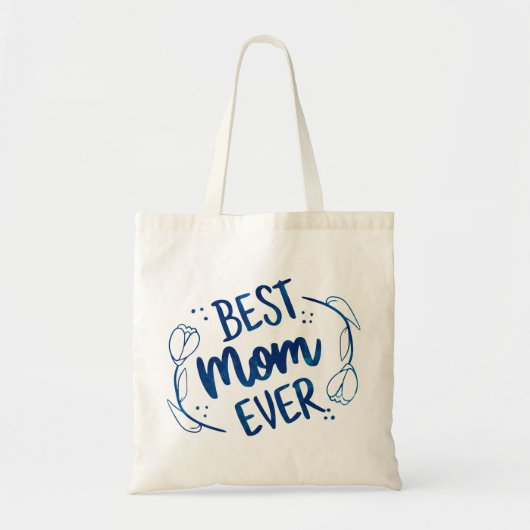 Beste mama ooit Moederdag Blue Floral Gift Idee Tote Bag (Voorkant)