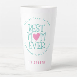 Beste mama ooit naam Blauwgroen roze typografie Latte Mok