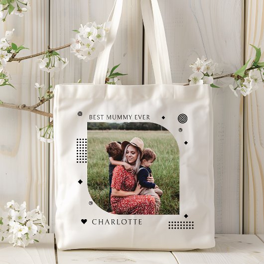 Beste mama ooit naam foto trendy eenvoudig modern tote bag