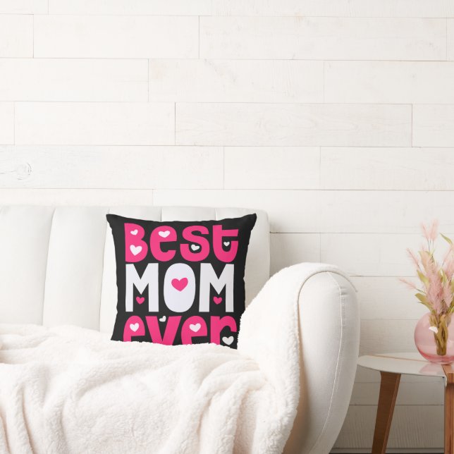 Beste mama ooit Quirky Heart Pink White Kussen (Bank)