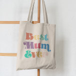 Beste mama ooit  retro script Moederdag Tote Bag<br><div class="desc">Best Mum Ever: een eenvoudige canvas tas met een kleurrijke retro typografie,  perfect om Moederdag of een andere gelegenheid te vieren.</div>