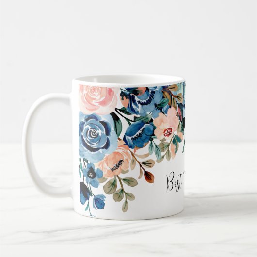 Beste mama ooit roze en blauwe Waterverf bloemen Koffiemok (Links)
