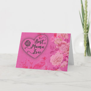 Beste mama ooit roze rozen en vogelbloemen kaart