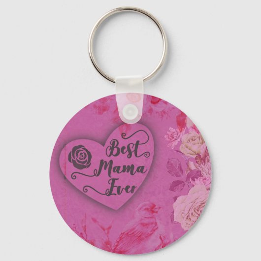 Beste mama ooit roze rozen en vogelbloemen sleutelhanger (Voorkant)