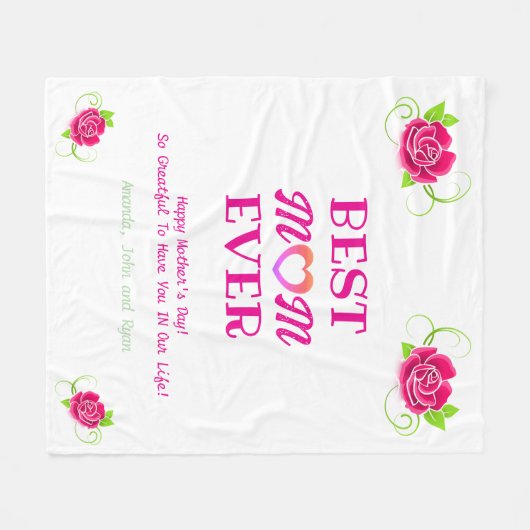 Beste Mama Ooit Roze Rozen Hart Moederdag Cadeau Fleece Deken (Voorkant (Horizontaal))