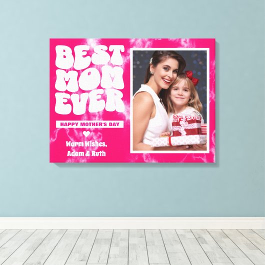 Beste Mama Ooit Roze Tie Dye Foto Moederdag Gift Canvas Afdruk (Insitu (Houten vloer))