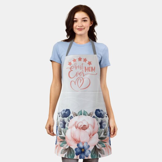 Beste mama ooit Rustic Boho Floral Moederdag Schort (Gedragen)