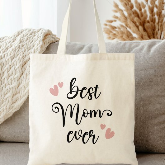 Beste mama ooit schattig script blush roze harten tote bag