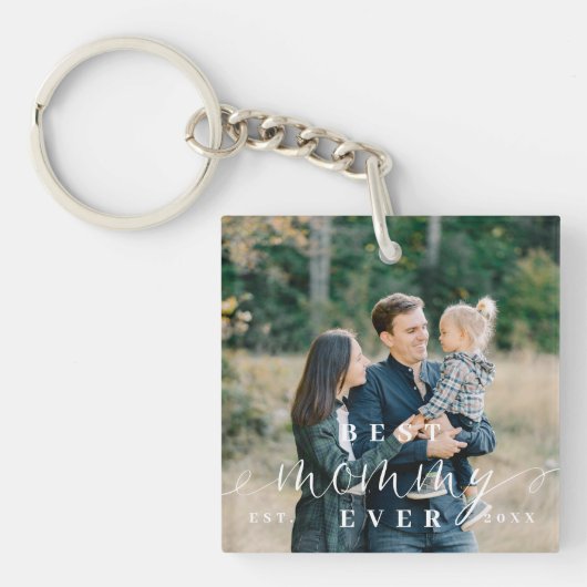 Beste Mama ooit Script Moederdag Foto Keepsake Sleutelhanger (Voorkant)