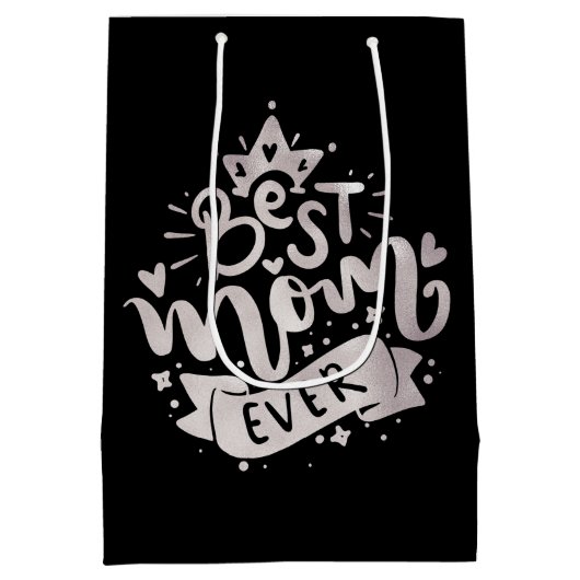 Beste mama ooit Silver Quote Black Moederdag Medium Cadeauzakje (Achterkant)