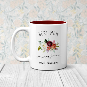 Beste mama ooit   Trendy Burgundy Boho Floral Tweekleurige Koffiemok