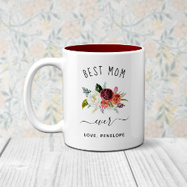 Beste mama ooit | Trendy Burgundy Boho Floral Tweekleurige Koffiemok