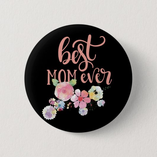 Beste mama ooit. Waterverf Flowers Button (Voorkant)