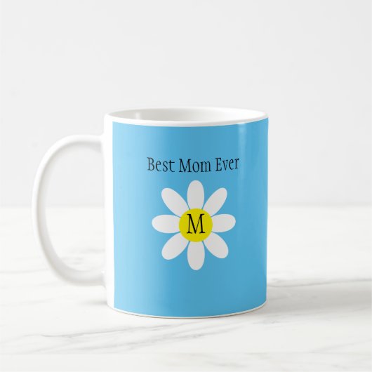 Beste mama ooit White Daisy Sky Blue Single Initia Koffiemok (Links)
