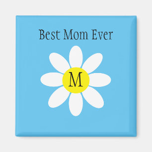Beste mama ooit White Daisy Sky Blue Single Initia Magneet