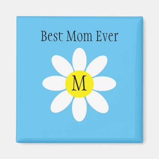 Beste mama ooit White Daisy Sky Blue Single Initia Magneet (Voorkant)