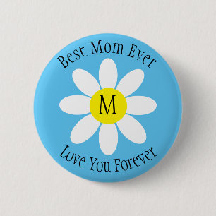 Beste mama ooit White Daisy Sky Blue Single Initia Ronde Button 5,7 Cm