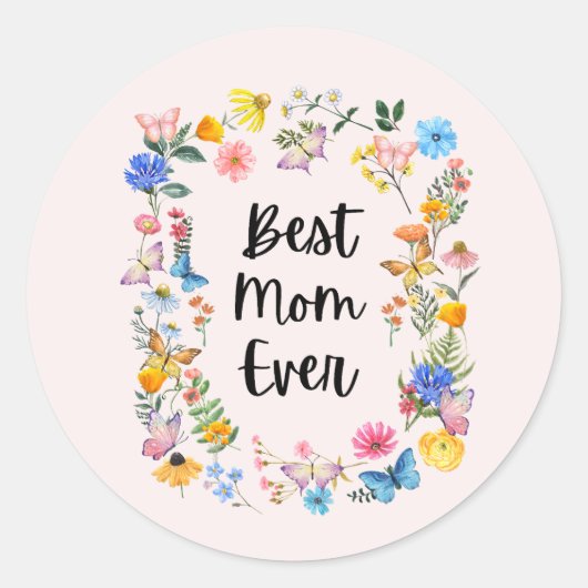 Beste mama ooit  Wildbloemen Boho Moederdag Ronde Sticker (Voorkant)