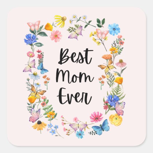Beste mama ooit Wildbloemen Boho Moederdag Vierkante Sticker (Voorkant)
