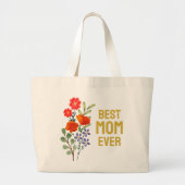 Beste mama ooit Wildbloemen Gold Typografie Grote Tote Bag (Voorkant)