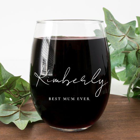 Beste mama ooit wit script monogram wijnglas zonder voet