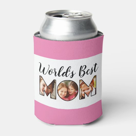 Beste Mama Quote Roze 3 Fotocollage Blikjeskoeler (Blikje Voorkant)