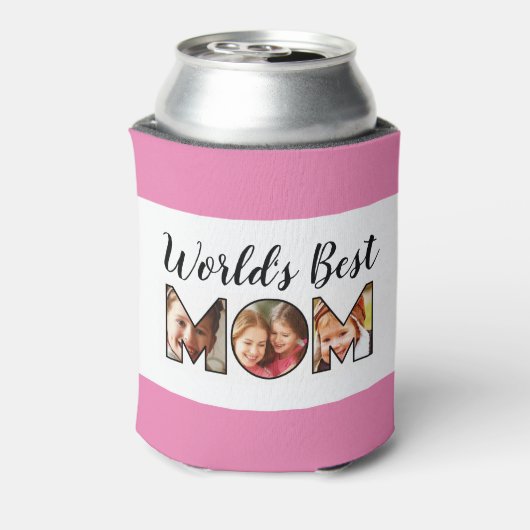 Beste Mama Quote Roze 3 Fotocollage Blikjeskoeler (Blikje Achterkant)