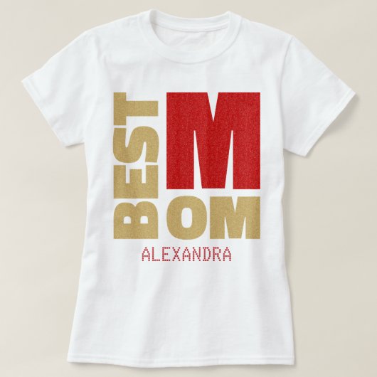 Beste mama Red Gold Glitter-naam Gepersonaliseerd T-shirt (Design voorkant)