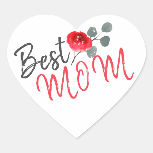 Beste mama Red Rose Waterverf Moederdag Hart Sticker (Voorkant)