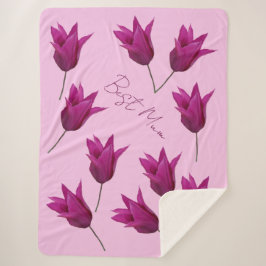 Beste Mama roze tulpen bloemenblij Moeders Sherpa Deken