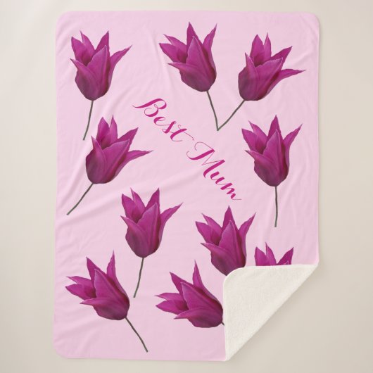 Beste Mama roze tulpen bloemenblij Moeders Sherpa Deken (Voorkant)