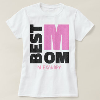 Beste mama roze zwarte glitter-naam Gepersonalisee T-shirt