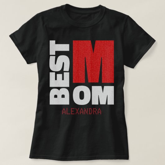 Beste mama Silver Red Glitter-naam Gepersonaliseer T-shirt (Design voorkant)