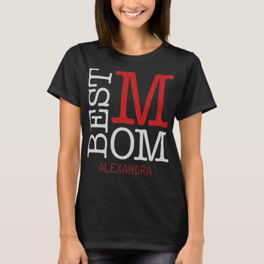 Beste mama Silver Red Glitter-naam op maat T-shirt (Voorkant)
