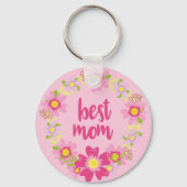 Beste mama Sleutelhanger Roze met bloemen (Voorkant)