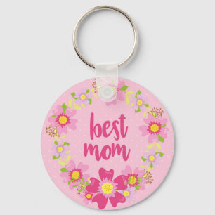 Beste mama Sleutelhanger Roze met bloemen