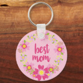 Beste mama Sleutelhanger Roze met bloemen (Voorkant)