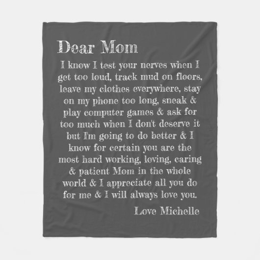 Beste mama Typografie Letter Dark Grey Personalize Fleece Deken (Voorkant)