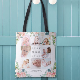 BESTE MAMMA EVER 8 Foto Collage Floral - aangepast Tote Bag