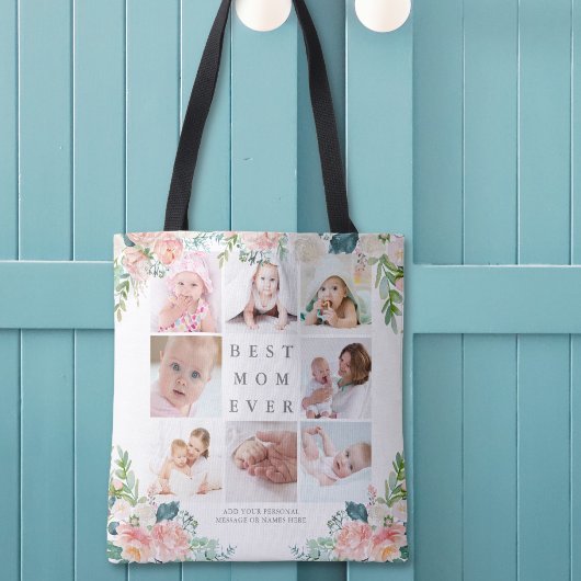 BESTE MAMMA EVER 8 Foto Collage Floral - aangepast Tote Bag