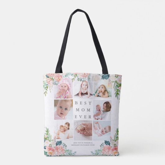 BESTE MAMMA EVER 8 Foto Collage Floral - aangepast Tote Bag (Achterkant)