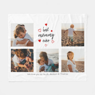 Beste mammie ooit Typografie Red Hearts 5 Foto's Fleece Deken